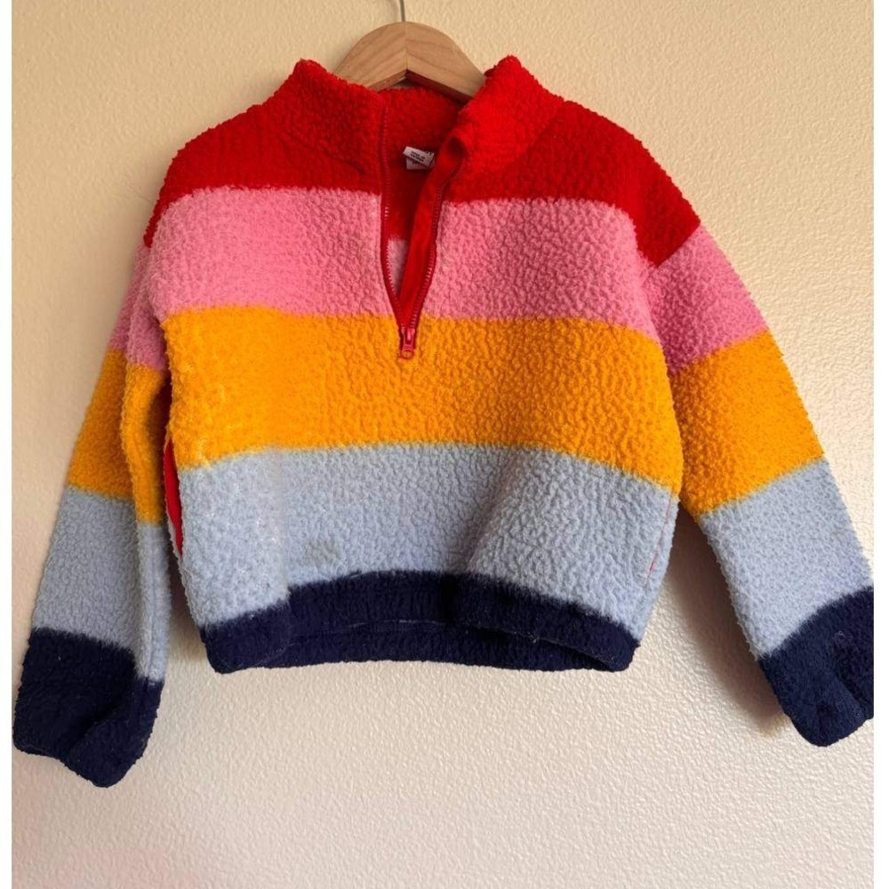 Old Navy Rainbow Colorblock Sherpa Quarter Zip XS 5 Fleece Pullover Retro Y2K